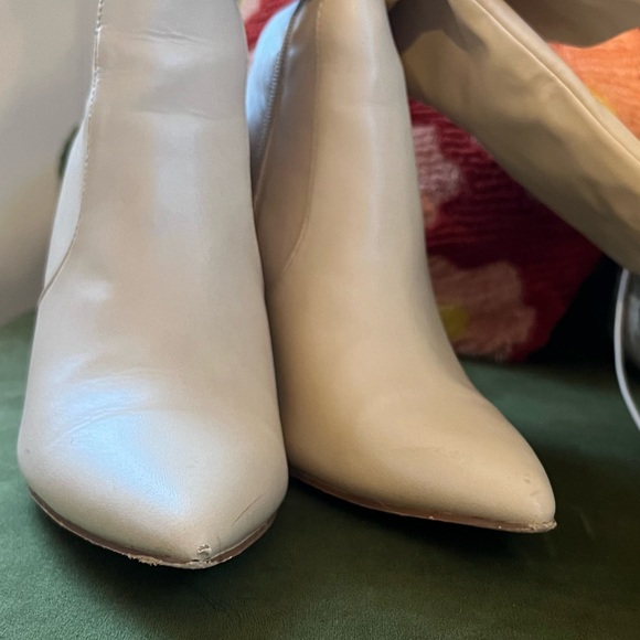 Cream Mid Calf Stiletto Boots - Picture 4 of 5
